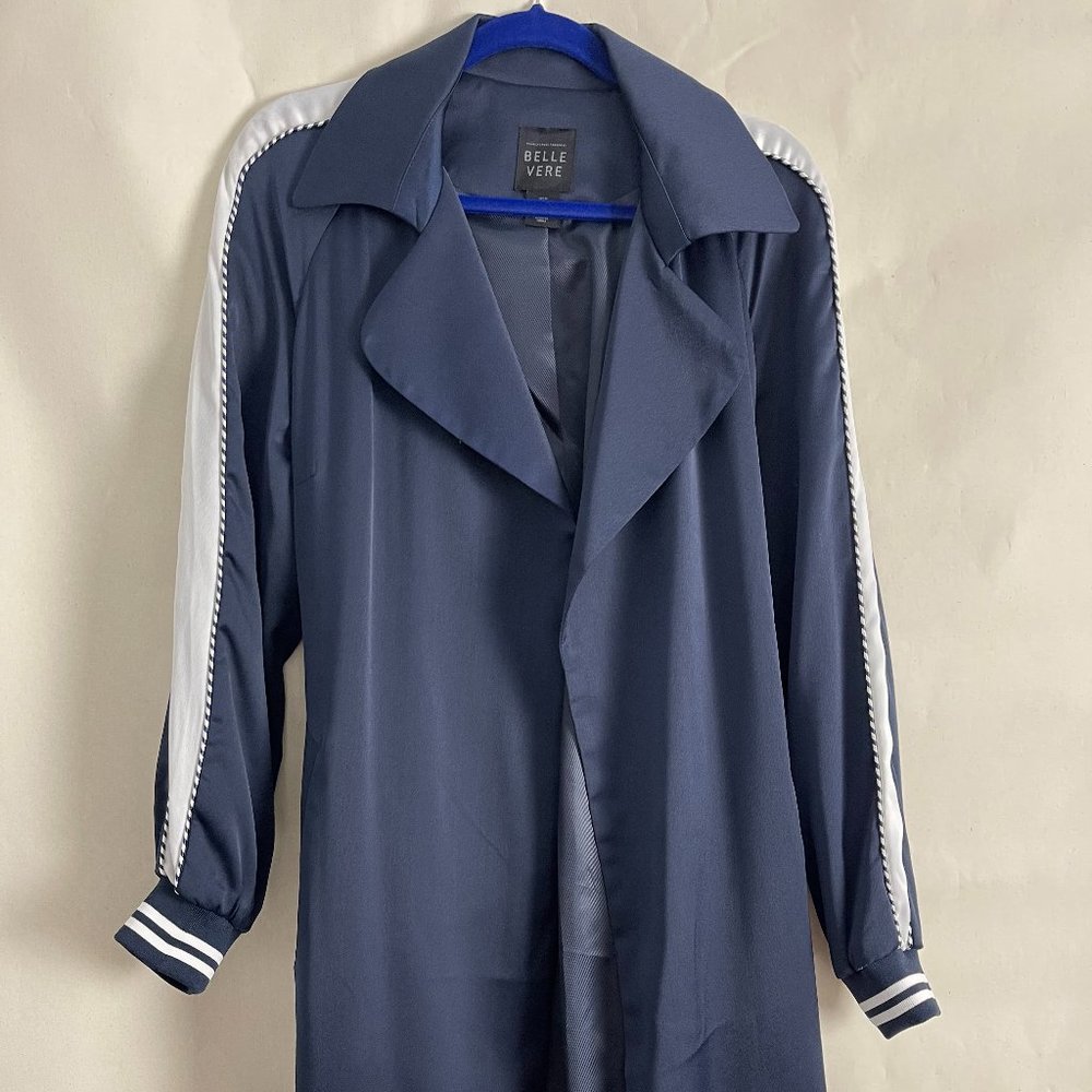 Belle Vere navy and white satin trench coat size medium